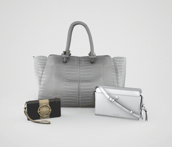 CGI bags spinning on a grey background